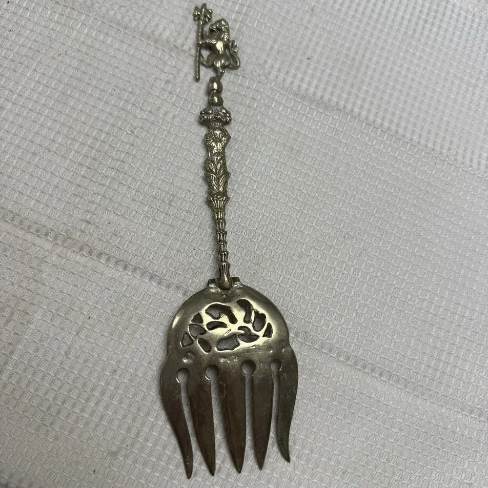 Rare Vintage Italian Large Silver Plated Intricate Designed Serving Fork Cherub